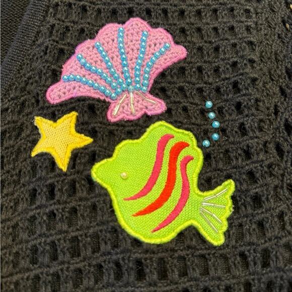 Hampshire Studio SeaLife Colorful Embroidered Black OpenFront Cardigan Womens XL - Picture 6 of 12